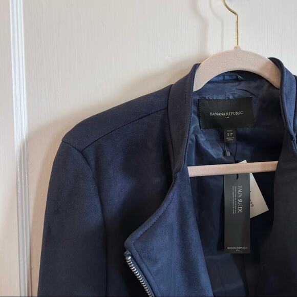 Banana Republic Petite Blue Faux Suede Moto Jacket - Picture 9 of 12